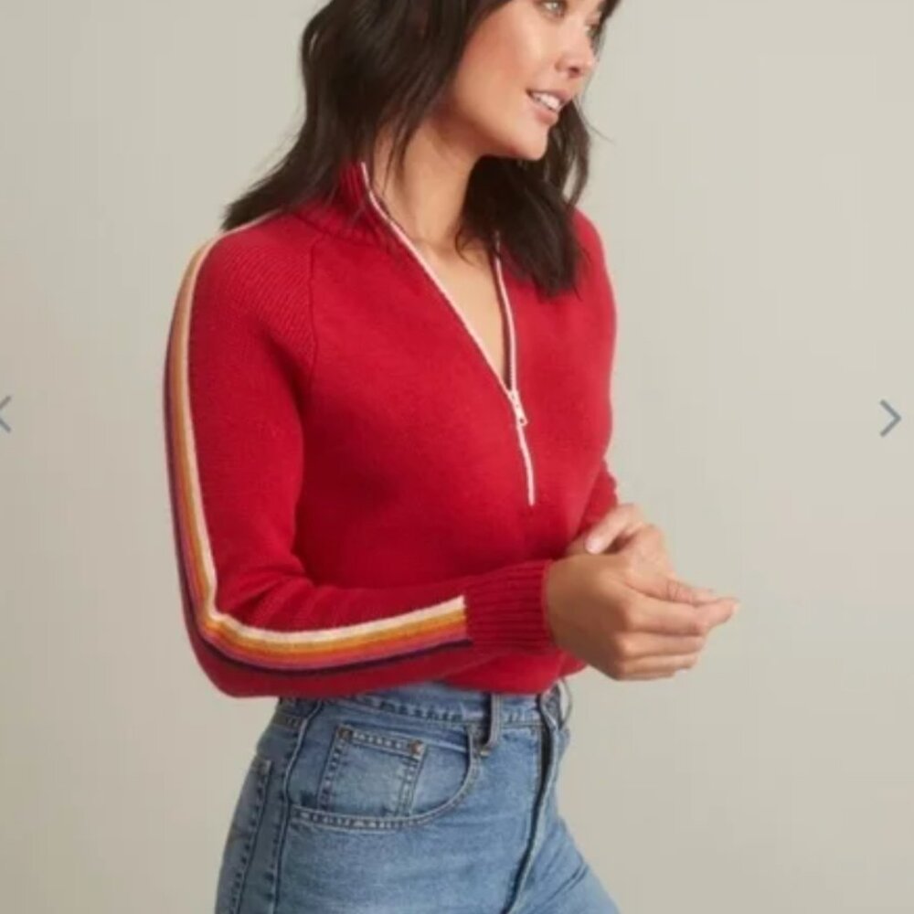 MARINE layer Snowboard 1/4 Zip Sweater in Flame Red XL